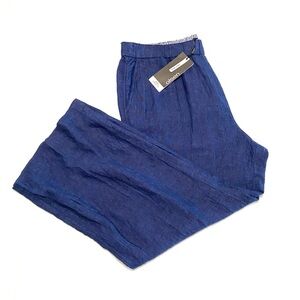 Olsen NWT Anna 100% Linen Pull-On Pants US 12 (M/L) Cropped Wide Leg Navy